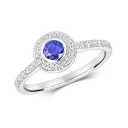 Diamond & Tanzanite Rub-Over Ring 0.51ct. 9k White Gold