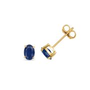Natural Sapphire Oval Stud Earrings 6x4mm, 9k Gold