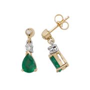Emerald & Diamond Pear Drop Earrings, 9k Gold