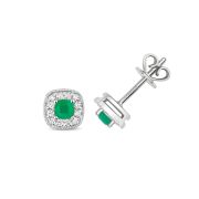 Emerald & Diamond Cushion Stud Earrings 0.40ct, White Gold