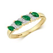 Emerald & Diamond Four Stone Marquise Cut Ring 0.37ct. Yellow Gold