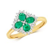 Emerald & Diamond Four Stone Oval Cut Ring 0.81ct, Yellow Gold