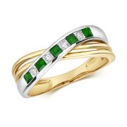 Emerald & Diamond Half Eternity Cross-Over Ring 0.29ct, 9k Gold