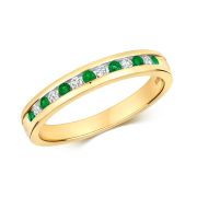 Emerald & Diamond Half Eternity Ring 0.29ct, 9k Gold