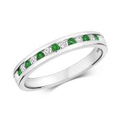 Emerald & Diamond Half Eternity Ring 0.29ct, 9k White Gold