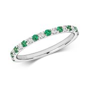 2mm Natural Emerald & Diamond Half Eternity Ring, Solid White Gold