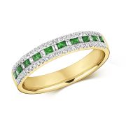Emerald & Diamond Half Eternity Ring 0.44ct, 9k Gold