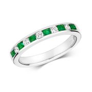 Emerald & Diamond Half Eternity Ring 0.45ct. 9k White Gold