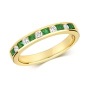 Emerald & Diamond Half Eternity Ring 0.53ct, 9k Gold