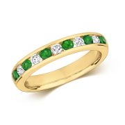 Emerald & Diamond Half Eternity Ring 0.56ct, 9k Gold