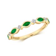 Emerald & Diamond Marquise Half Eternity Ring 0.47ct. Yellow Gold