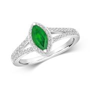 Emerald & Diamond Marquise Ring, 9k White Gold