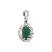 Emerald & Diamond Oval Drop Pendant, 9k Gold