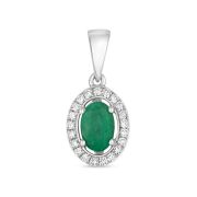 Emerald & Diamond Oval Drop Pendant, 9k Gold