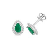Emerald & Diamond Pear Cut Earrings, 9k White Gold