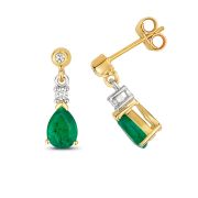 Emerald & Diamond Pear Drop Earrings, 9k Gold