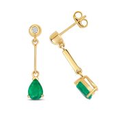 Emerald & Diamond Pear Drop Earrings, 9k Gold