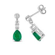 Emerald & Diamond Pear Drop Earrings, 9k White Gold