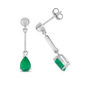 Emerald & Diamond Pear Drop Earrings, 9k White Gold