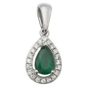 Emerald & Diamond Pear Drop Pendant Necklace, 9k Gold