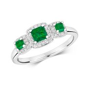 Emerald & Diamond Princess Trilogy Ring 0.67ct, White Gold