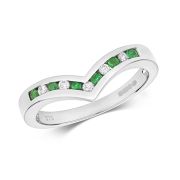 Emerald & Diamond Wishbone Ring 0.24ct, 9k White Gold