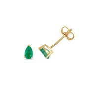 Emerald Pear Stud Earrings Claw Set 5x4mm, 9k Gold