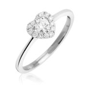 Petite Diamond Heart Engagement Ring 0.30ct, 18k White Gold