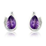 Mark Milton Diamond and Amethyst Pear Cut Earrings, 9k White Gold