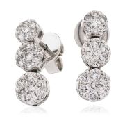 Diamond 3 Tier Cluster Earrings 1.20ct, 18k White Gold