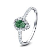 Green Sapphire & Diamond Pear Shape Ring 0.75ct. 9k White Gold