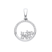 Halo Pendant with Round & Baguette Diamonds, 0.14ct. 9k White Gold