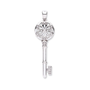 Key Pendant with Diamonds in 9k White Gold 0.11ct.