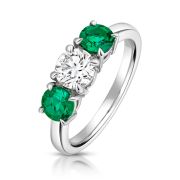 Lab Grown Emerald & Diamond Trilogy Ring, 9k White Gold