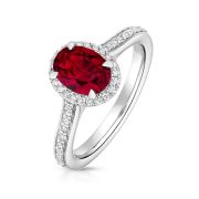 Lab Grown Ruby & Diamond Halo Ring 1.83ct. Sterling Silver
