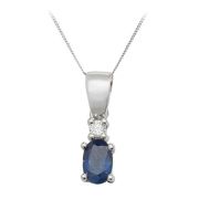 Sapphire & Diamond Oval Drop Necklace, 9k White Gold