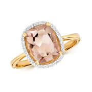 Petite Morganite & Diamond Cushion Cut Ring, 9k Gold