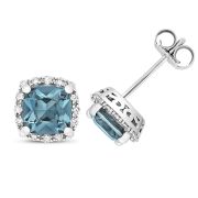 London Blue Topaz & Diamond Cushion Stud Earrings