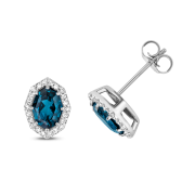 London Blue Topaz & Diamond Octagonal Stud Earrings