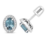 London Blue Topaz & Diamond Oval Stud Earrings