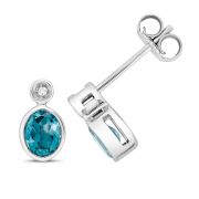 London Blue Topaz & Diamond Oval Studs 5x4mm, 9k White Gold