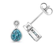 London Blue Topaz & Diamond Pear Studs 5x4mm, 9k White Gold