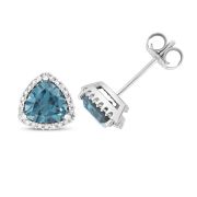 London Blue Topaz & Diamond Trillion Stud Earrings