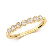 Millgrain Rubover 7 Stone Diamond Ring in Yellow Gold