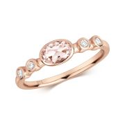 Morganite & Diamond Oval Cut Ring, 9k Rose Gold