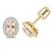 Morganite & Diamond Oval Halo Stud Earrings