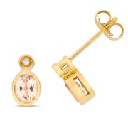 Morganite & Diamond Oval Stud Earrings Rub-Over 5x4mm, 9k Gold