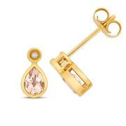 Morganite & Diamond Pear Stud Earrings Rub-Over 5x4mm, 9k Gold