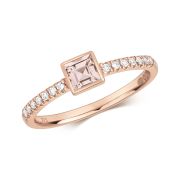 Morganite & Diamond Square Cut Ring, 9k Rose Gold