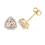 Morganite & Diamond Trillion Stud Earrings, 9k Gold